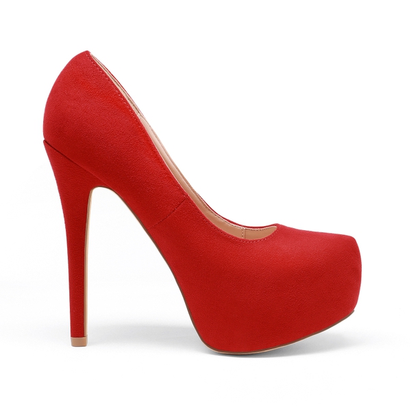 High Heel Stiletto Platform Pumps - RED SUEDE - 3